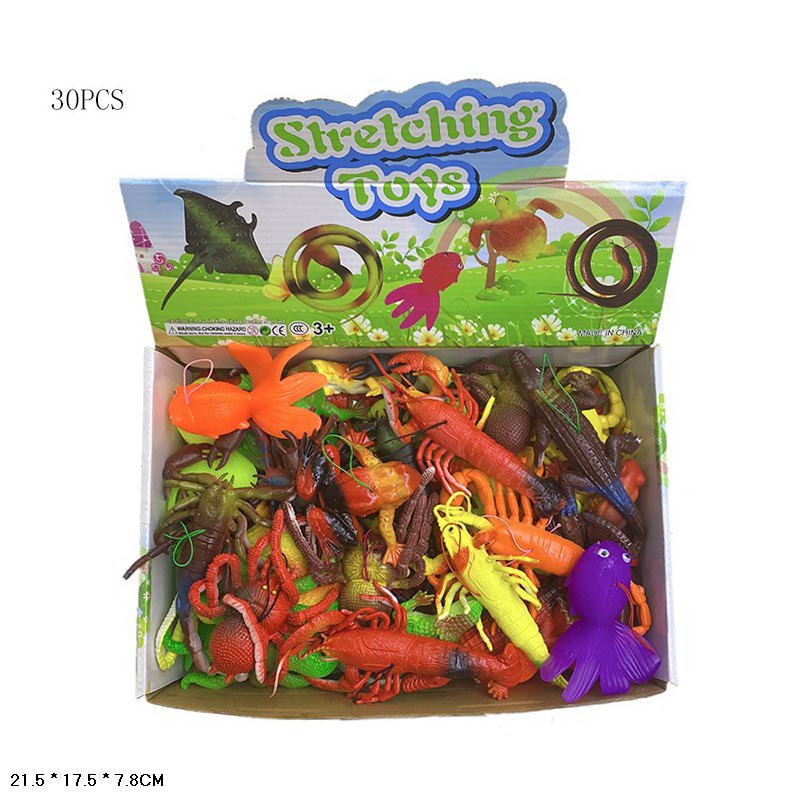 Тварини гумові арт. XD2069 (600шт) 20 бокс по 30 шт мікс тварин та кольорів,/ціна за одиницю/, бокс 21,5*17,5*7,8см