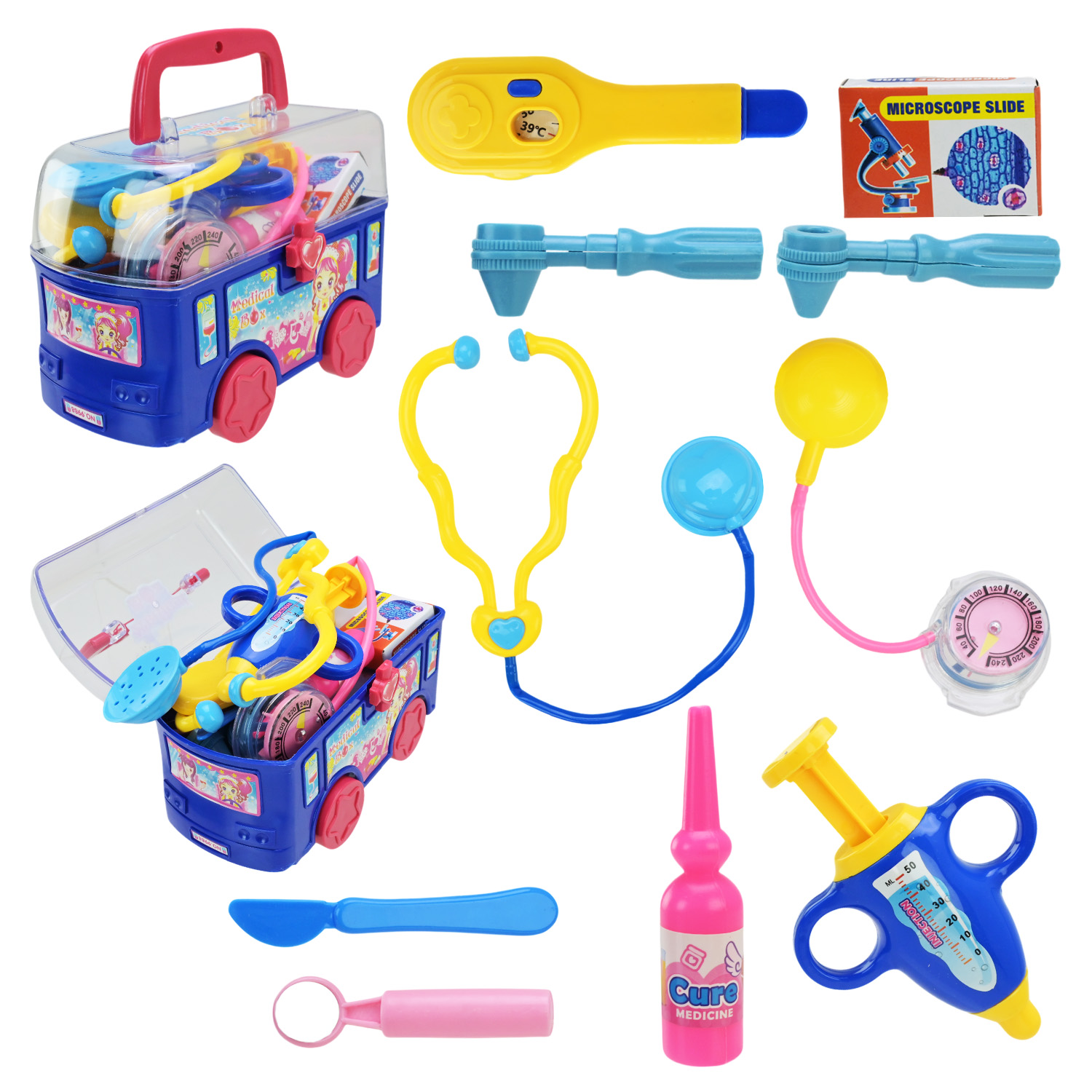 Лікар набір арт. 6389Q (96шт/4)   у вигляді машинки, стетоскоп, шприц, аксес у валізі 17*13*9см