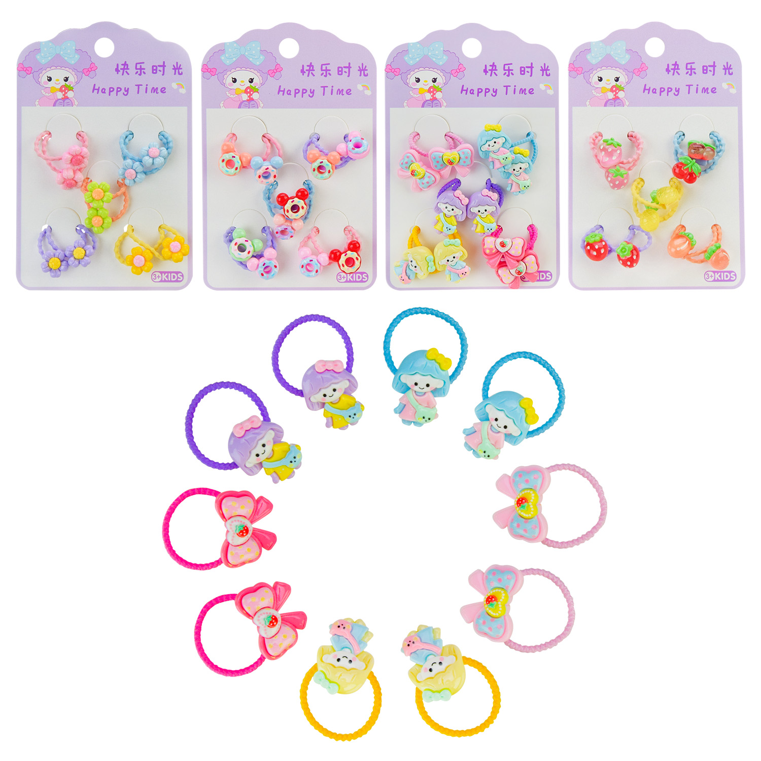 Аксесуари для дівчат арт. CEL-2403 (100шт)   10уп по 10шт резиночки для волосся, мікс 4 пакет 10*10*2см