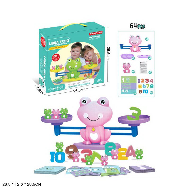 Гра "Ваги- збережи баланс" арт. SSD-6688 (36шт/2) картки із завданнями, цифри, жабенята, короб. 26,5*12*26,5см