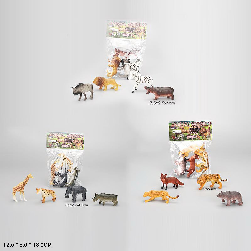 Тварини арт. 858 (320шт/2) дикі, 3 види мікс, по 4 шт. пакет 12*3*18см