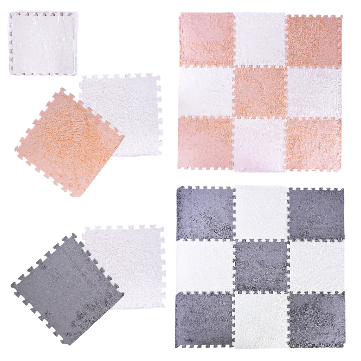 Килимок-пазл EVA арт. K9701 (30шт)плюшевий 30*30*0,6см 9 дет, набір 2 кольори, 2 набори мікс в ящику