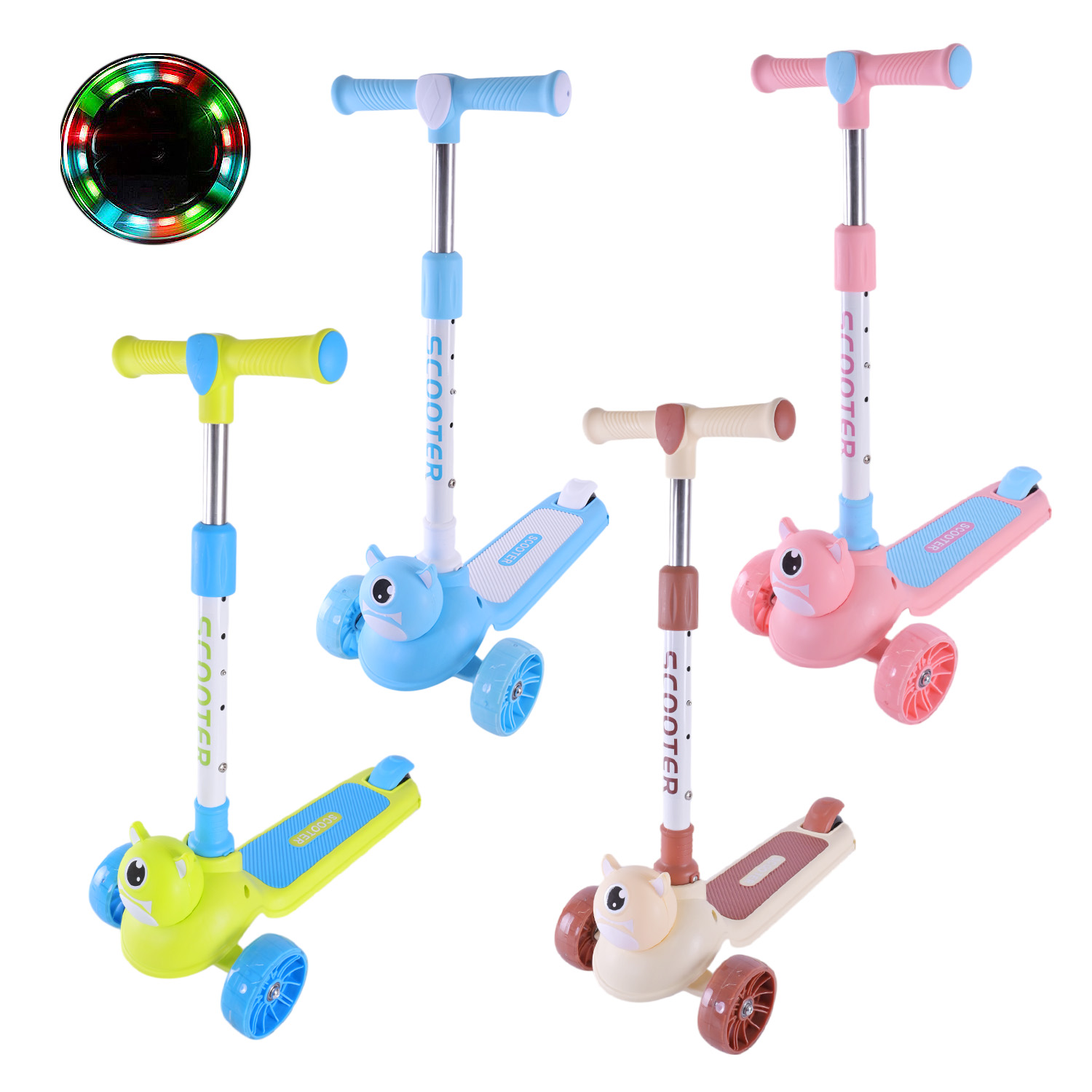 Самокат дитячий 3-х коліс  арт. SC25118 (10шт)   4 кольори, 2 колеса, PU світло, заднє пластик,складний у пакеті