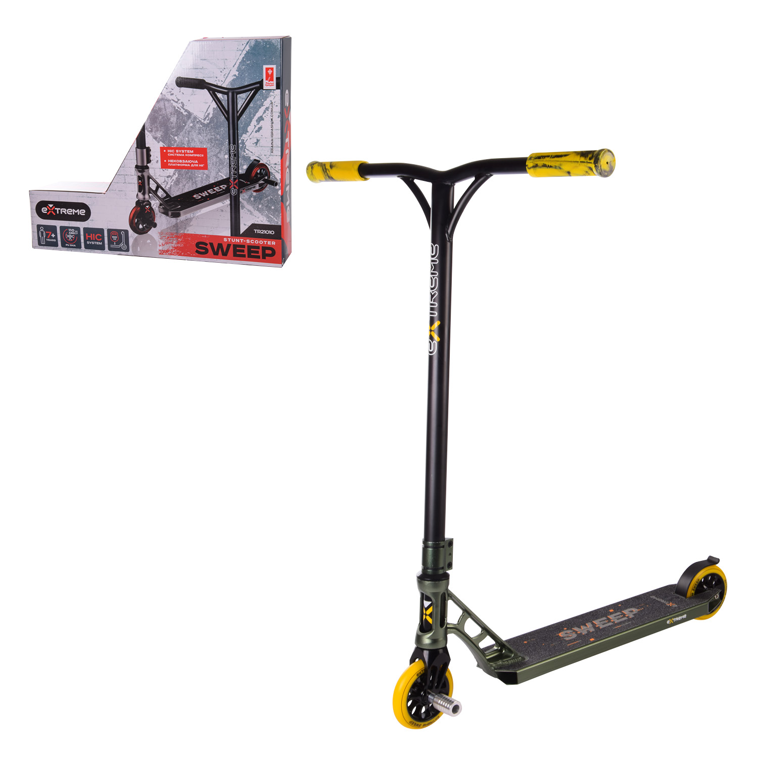 Самокат трюковий 2-х коліс арт. TR21010 (4шт) ЗЕЛЕНИЙ, Extreme Motion SWEEP, колеса PU 110мм, диск спицевий алюм, компресія HIC, пеги