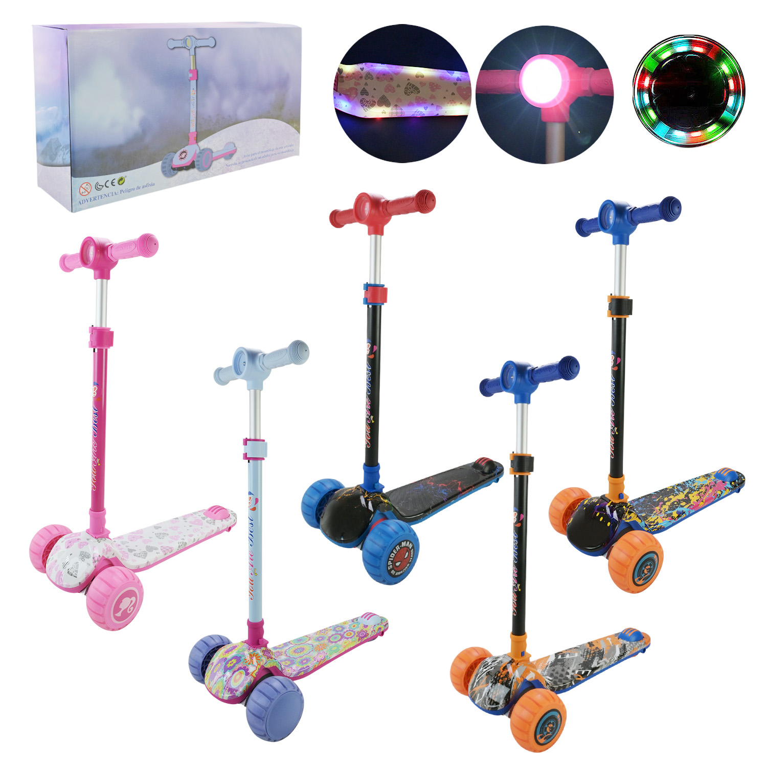 Самокат дитячий 3-х коліс  арт. SC2532 (5шт) батар., світло, звук, колеса PU у короб 65*15,5*33,5 см
