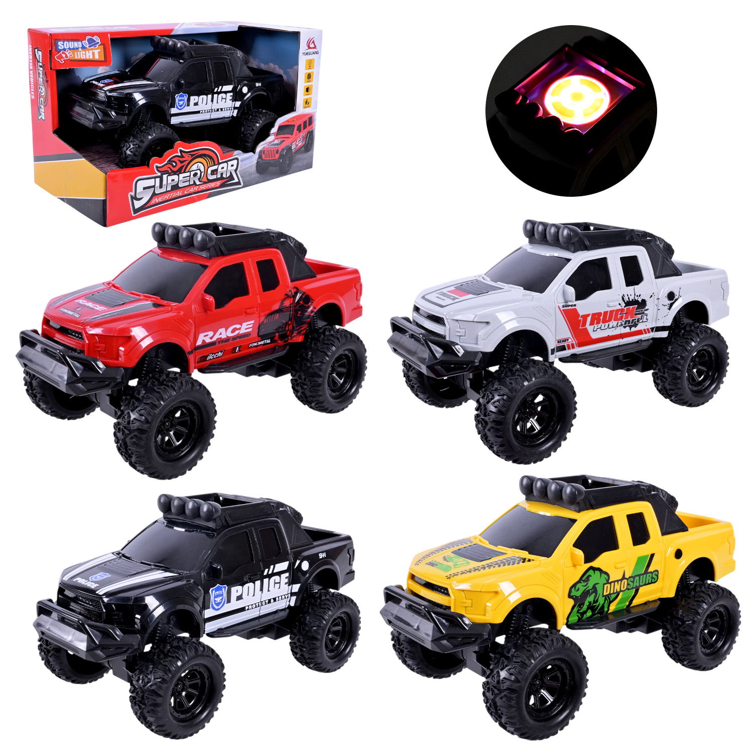 Машина батар арт. A25-5/6/7/8 (60шт/2) батар. свiтло,звук,4 види,короб. 25,5*12,7*14,5см