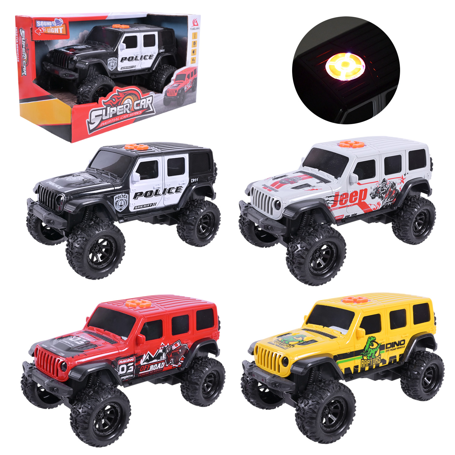 Машина батар арт. A25-9/10/11/12 (60шт/2) свiтло,звук,4 види,світло,батар короб. 25,5*12,7*14,5см