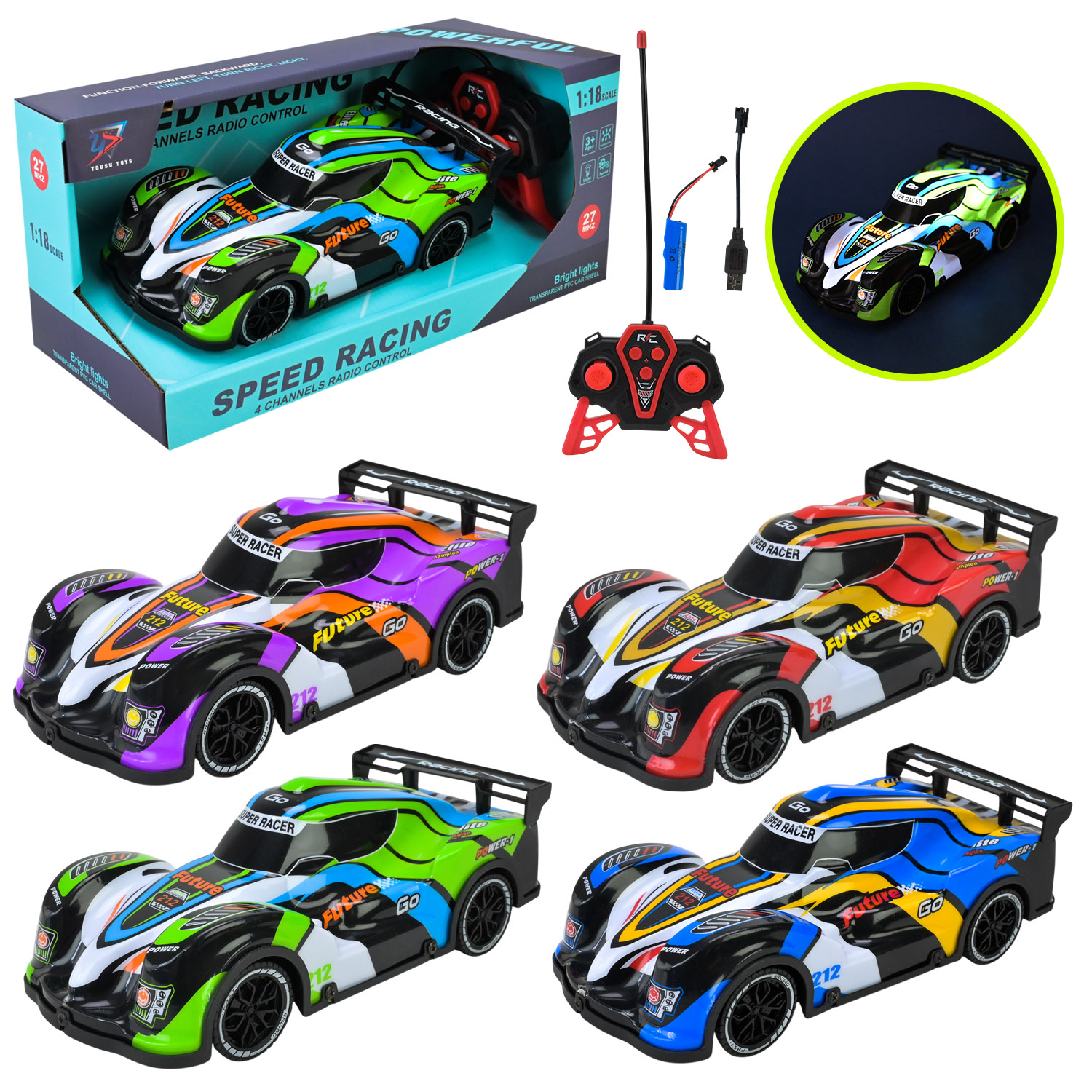 Машина р/к акум. арт. US-22015A-18A (48шт/2) свiтло,4 кольори,короб. 30*13*13,5см