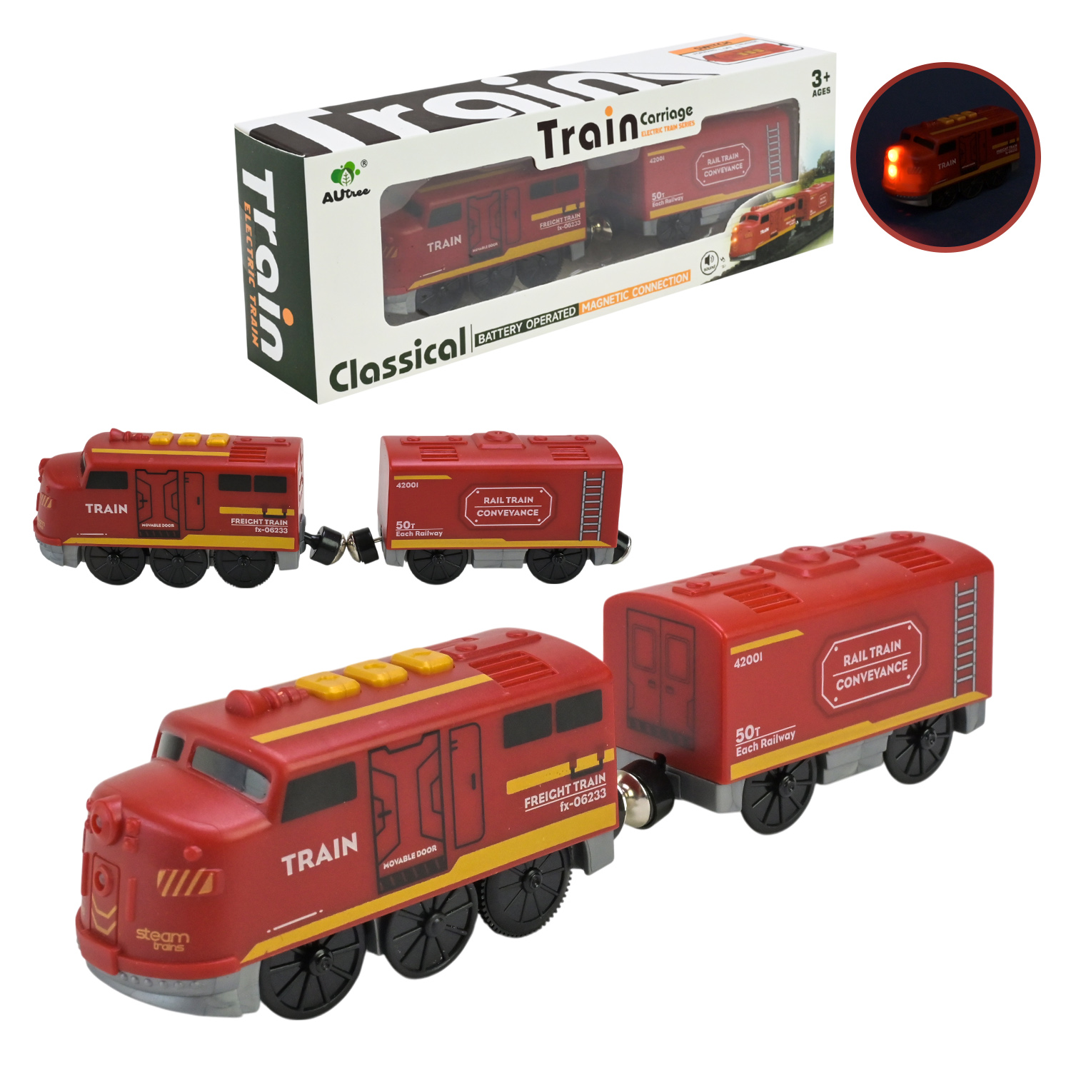 Поїзд батар арт. AU8883 (144шт/2) магніт.вагончики світло,звук короб. 24,8*8,5*5см