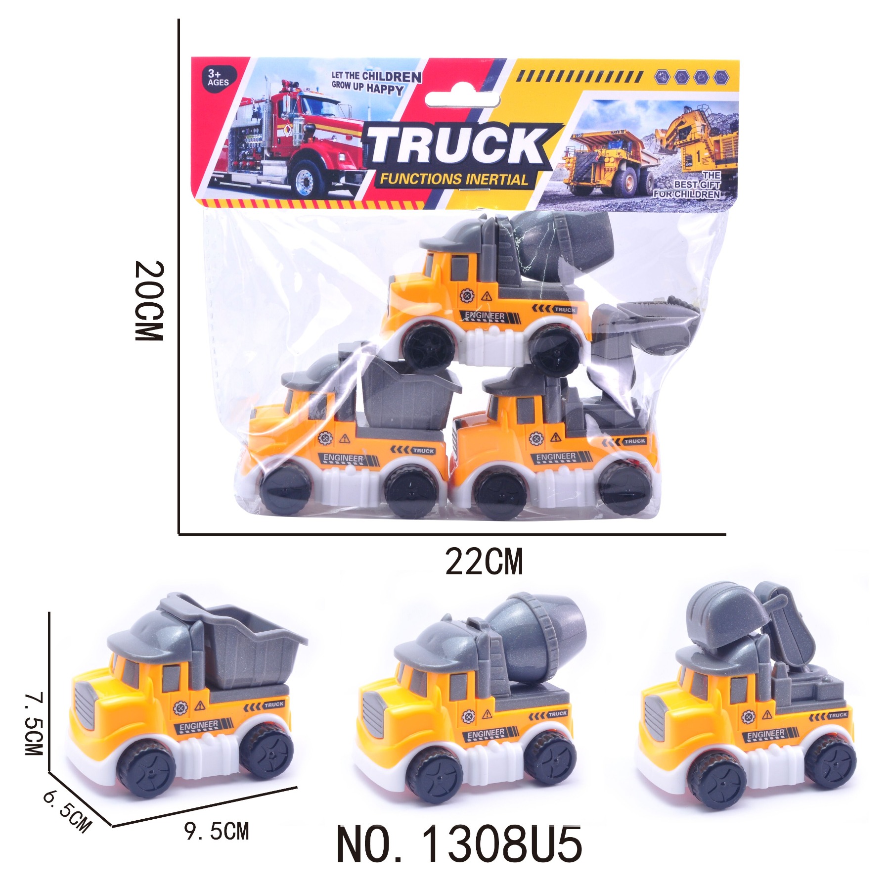 Машина арт. 1308U5 (144шт/2) будтехніка,3шт у пакеті 22*20см