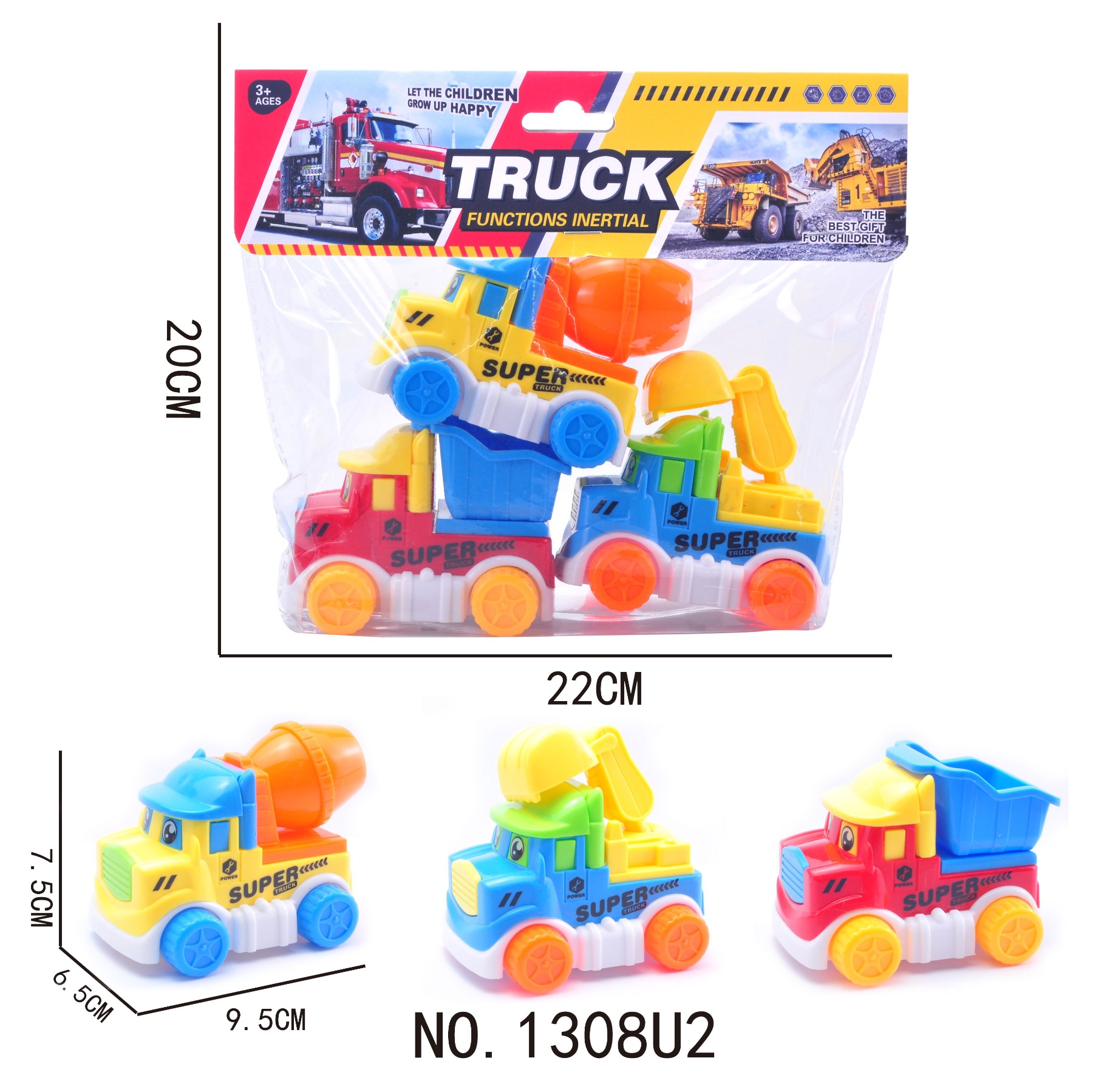 Машина арт. 1308U2 (144шт/2) будтехніка,3шт у пакеті 22*20см