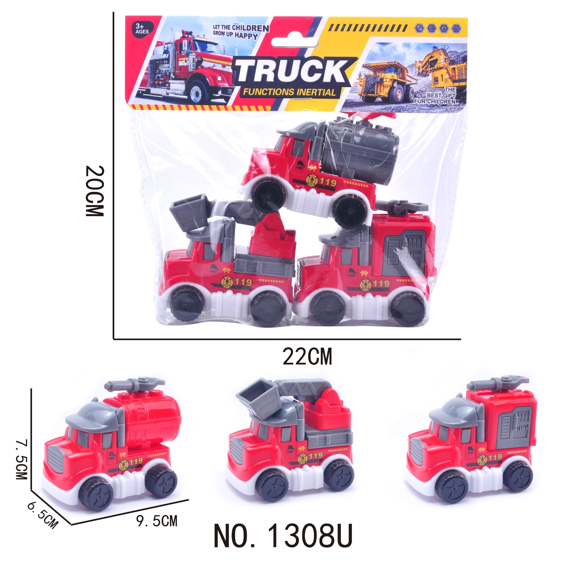 Машина арт. 1308U (144шт/2) пожежна охорона,3шт у пакеті 22*20см