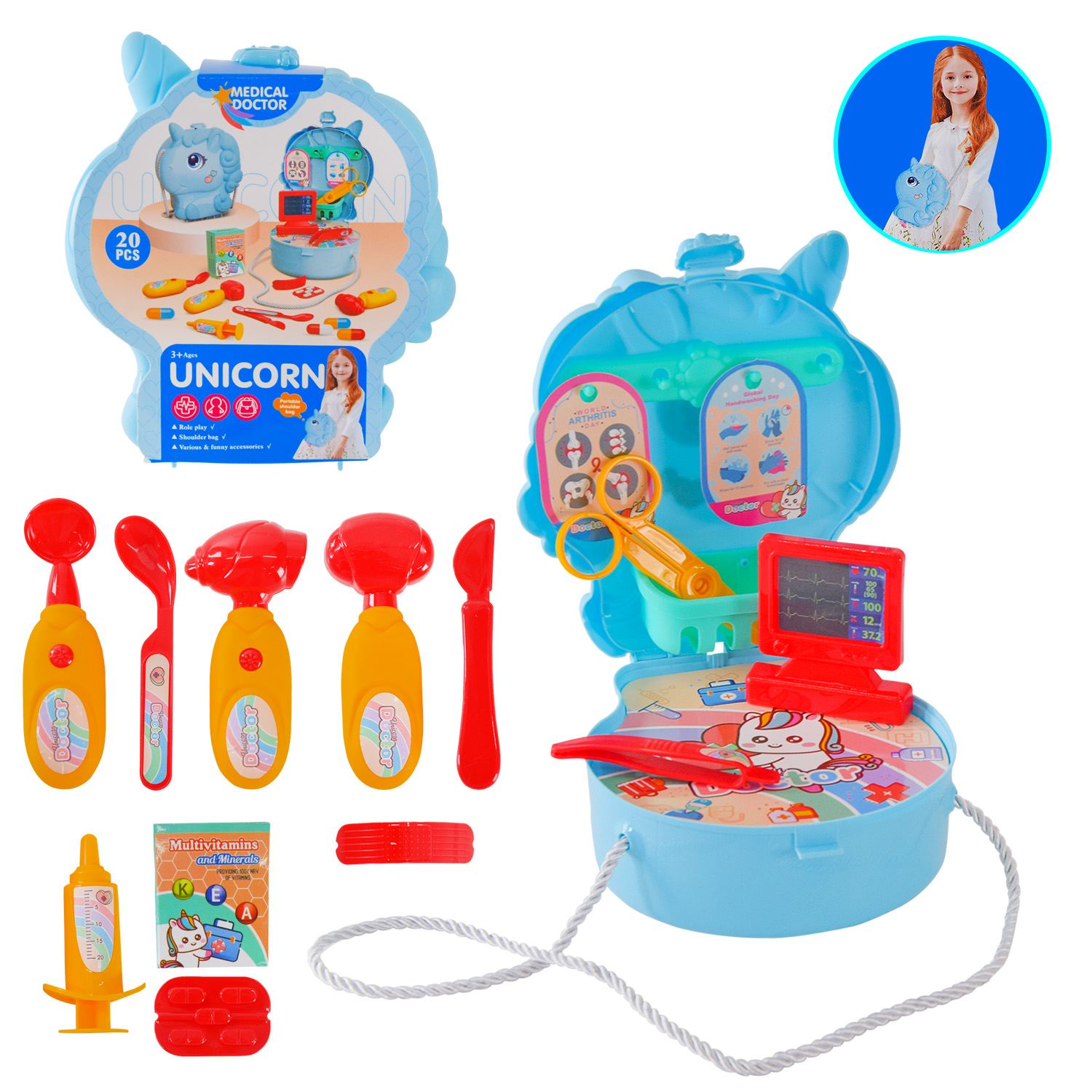 Лікаря набір арт. KL02-4 (144шт/2) 2в 1, сумочка, 20 шт аксес короб. 17,5*8,5*19,5см