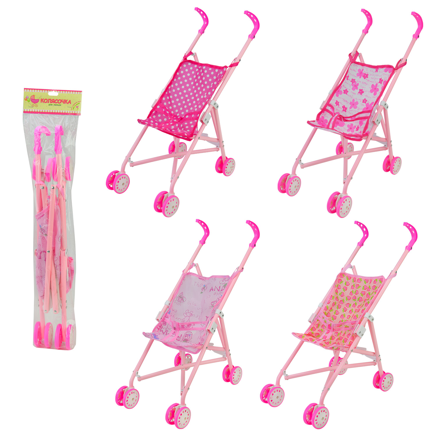 Візочок мет.арт. 9302W-A/B (12шт) тростинка,мікс до 4 кольорів,передні поворотні колеса, у пакеті р-р 65*15 см, р-р іграшки-60*15 см