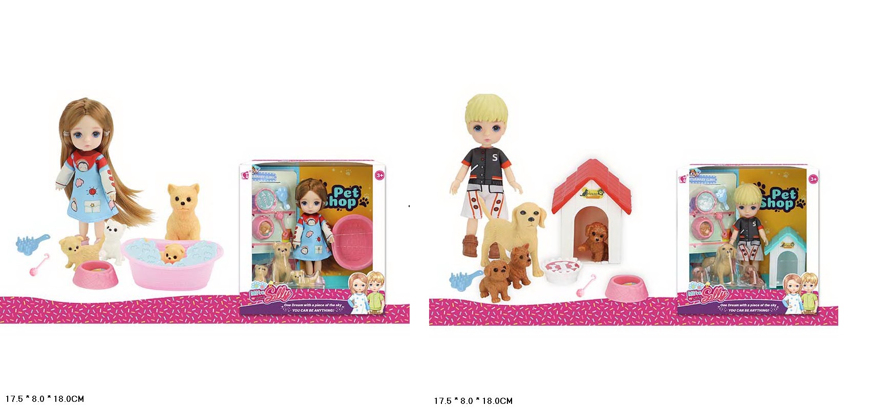 Лялька мал арт. 91083-A/B (72шт/2) мікс 2 види, з пітомцем, аксес короб. 17,5*8*18см