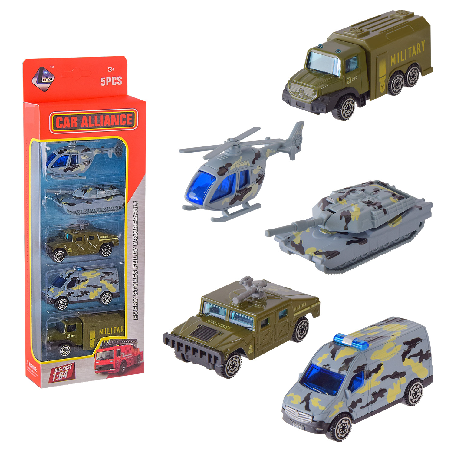 Набір транспорту арт. XG879-223 (144шт/2) метал,Військовий транспорт, 5 видів транспорту в наборі короб. 10,2*4*28,5см