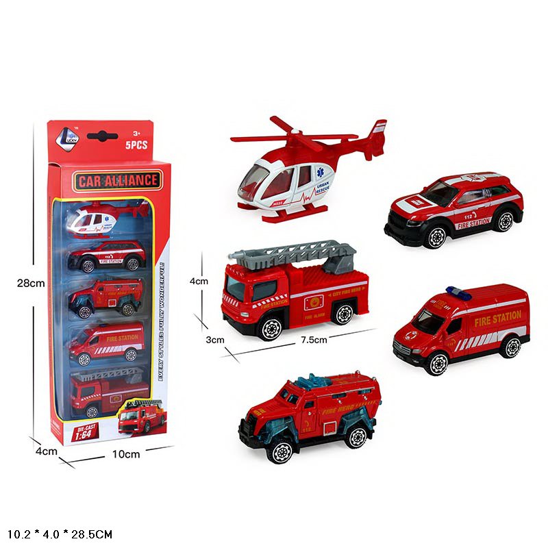 Набір транспорту  арт. XG879-221 (144шт/2) метал,Пожежні служби, 5 видів транспорту в наборі короб. 10,2*4*28,5см