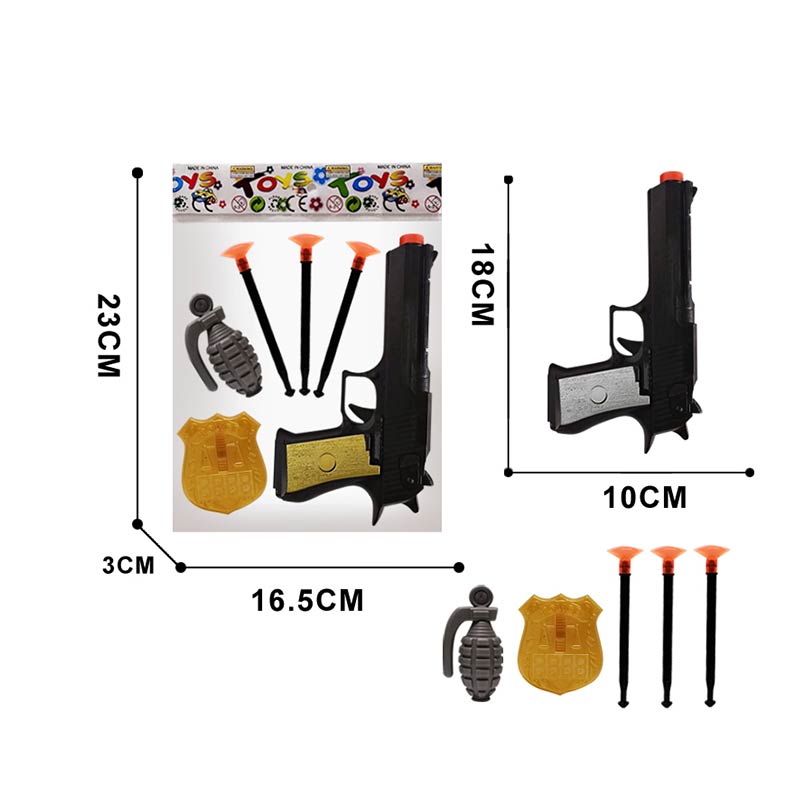 Пістолет арт. 233-28 (600шт/2) 3 стріли на присосці, значок, граната, пакет 23*3*16,5см