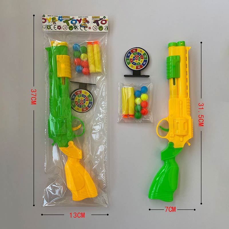 Пістолет арт. 233-23 (504шт/2) 2кольори, 2 поролонові снаряди, кульки, мішень, пакет 37*17см