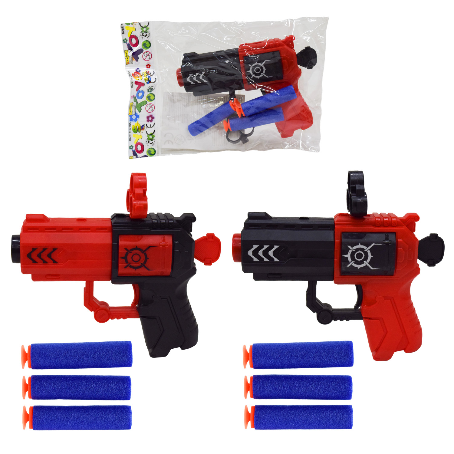 Пістолет арт. 325-18/25 (480шт/2) 2 кольори, з паралон.кулями,пакет. 24*15см