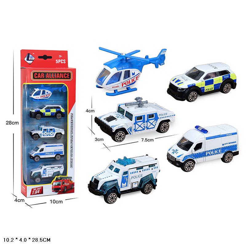 Набір транспорту арт. XG879-222 (144шт/2) метал,Поліція, 5 видів транспорту в наборі короб. 10,2*4*28,5см