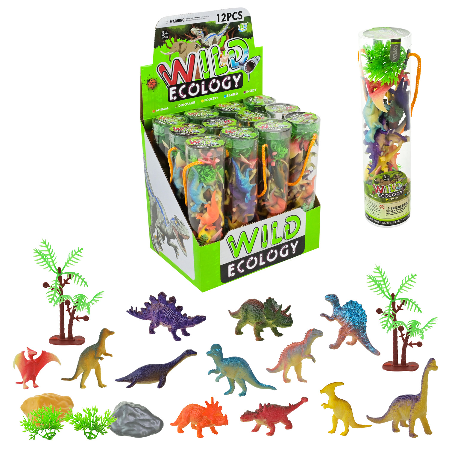 Тварини у колбі арт. 303-305 (360шт) динозаври,30уп по 12 шт. р-р 5*5*20см, у дисплей боксі 20.8*16*21 см.