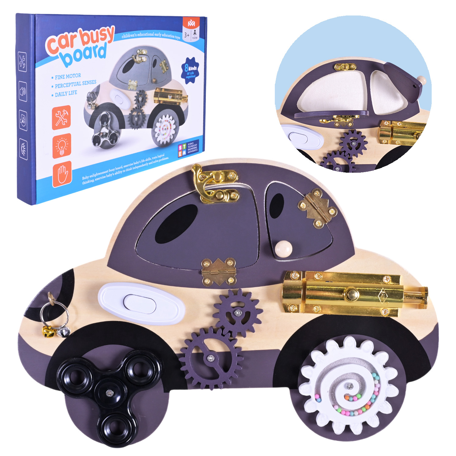 Дерев'яна іграшка арт. C15015 (40шт) бізіборд у коробці 31,5*21,5*4см