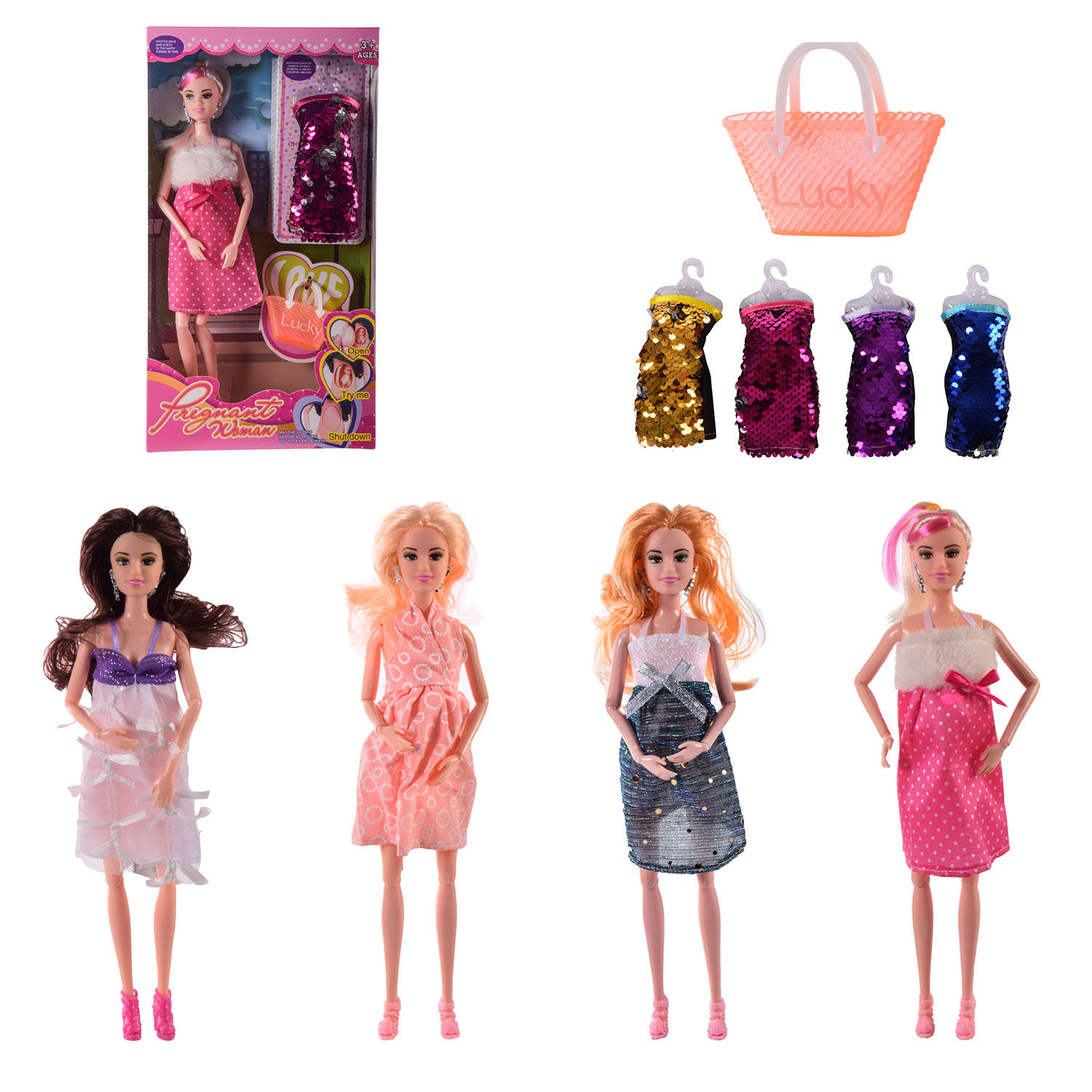 Лялька арт. PX228-B (2019363) (72шт/2) 4 вида,Вагітна,сукня,короб. – 18*6.5*33 см, р-р иіграшки – 29 см