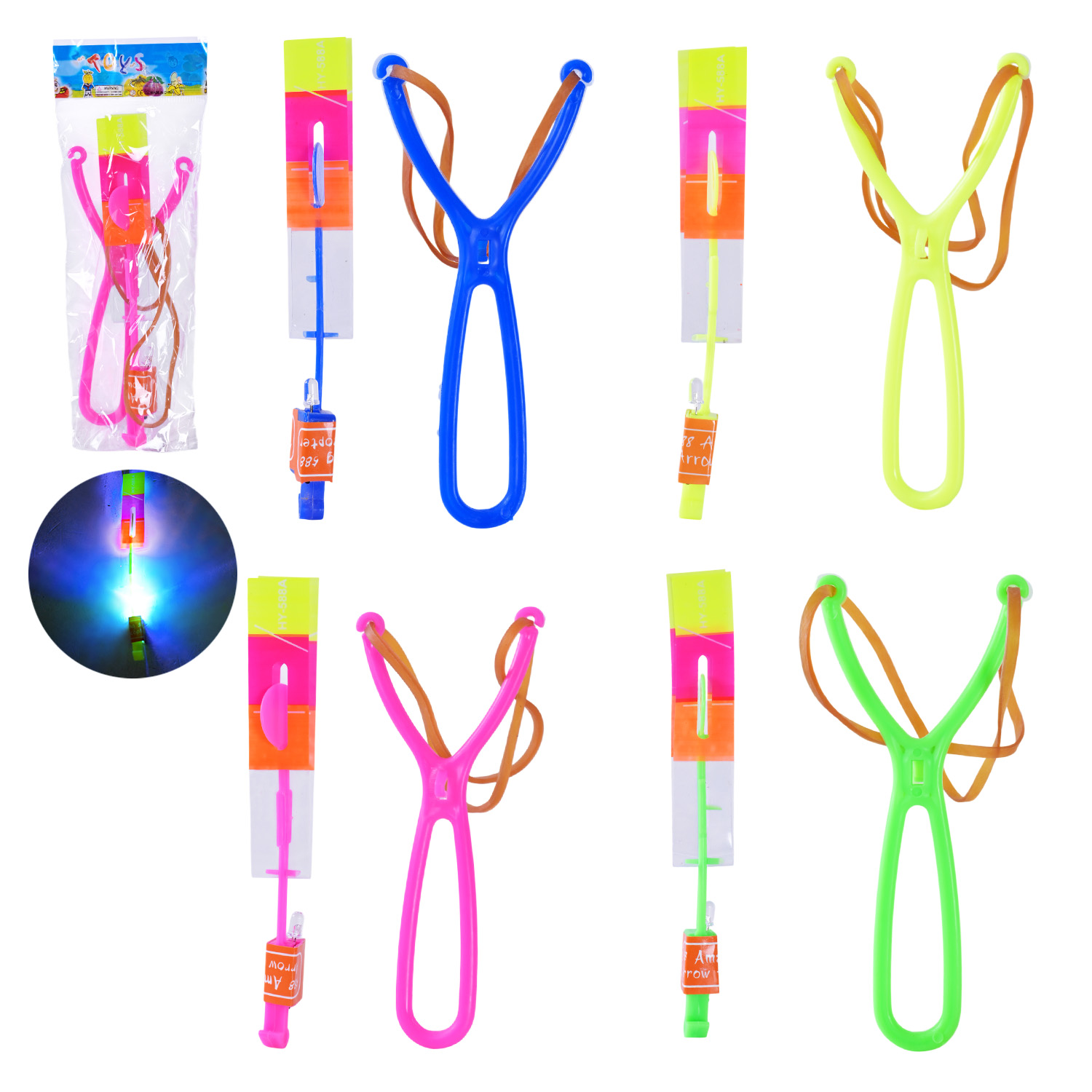 Запускалка арт. LS3660 (1200шт)  рогатка зі світлом,4 кольори у пакеті 7,5*19 см