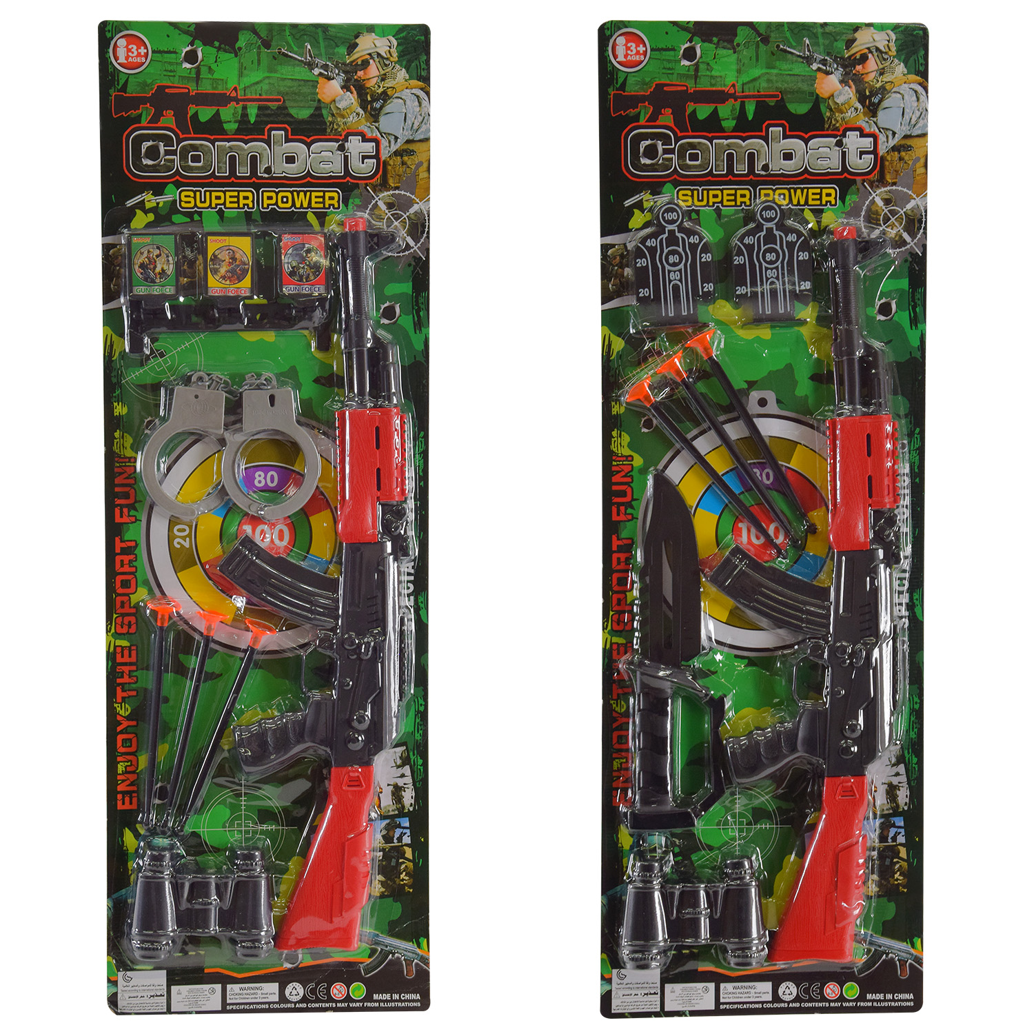 Військовий набір арт. 876-12 (144шт/2) 2 види, автомат, 3 стріли на присосці, бінокль, наручники або ніж, планш. 64*21см