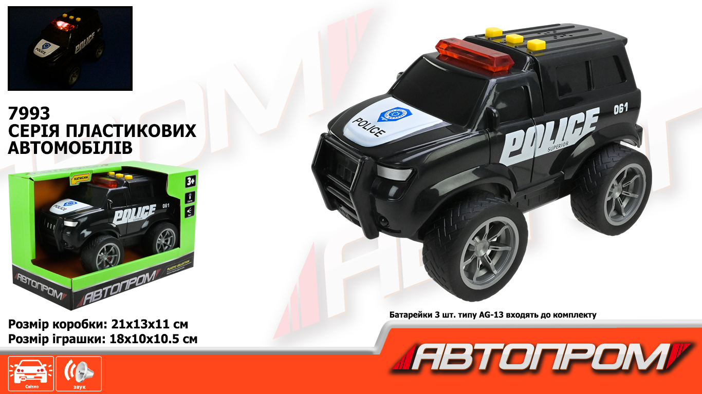 Машина АВТОПРОМ арт. 7993 (48шт) батар. світ., звук, короб.21*13*11см