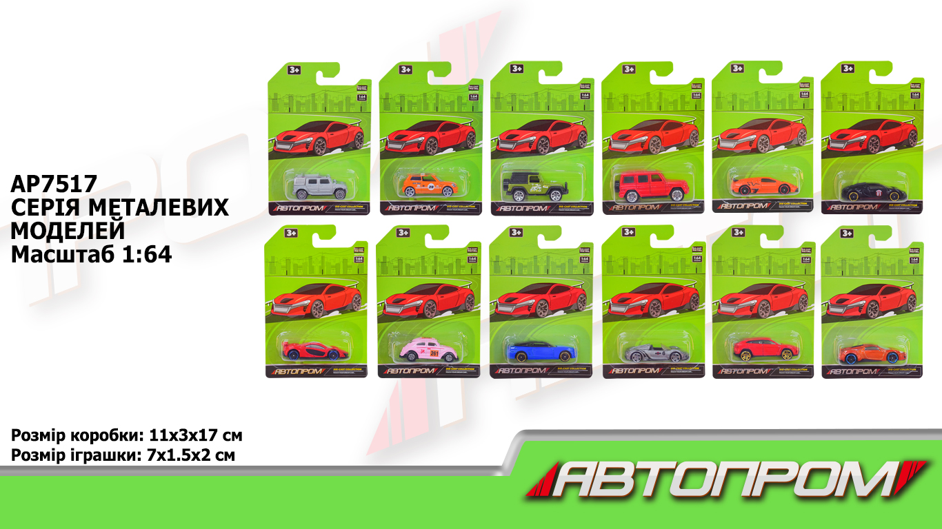 Машина мет. АВТОПРОМ арт. AP7517 (288шт/2) 1:64,12 видів, планшет. 16,5*11*4см