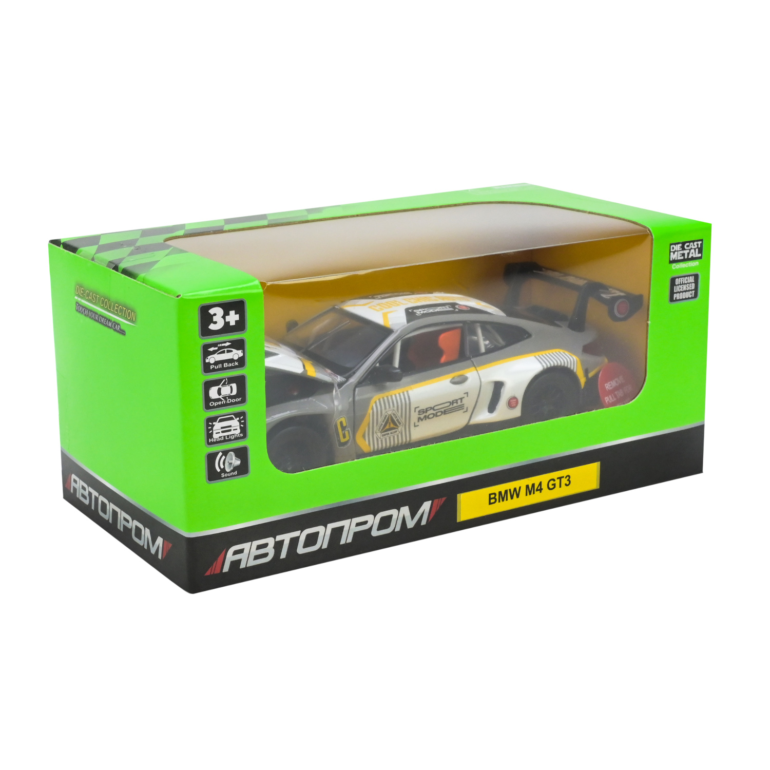 Машина металл 68715AG (48шт/2) "АВТОПРОМ",1:32 "BMW M4 GT3",батар, свет,звук,откр.двери,в коробке 18*9*8 см