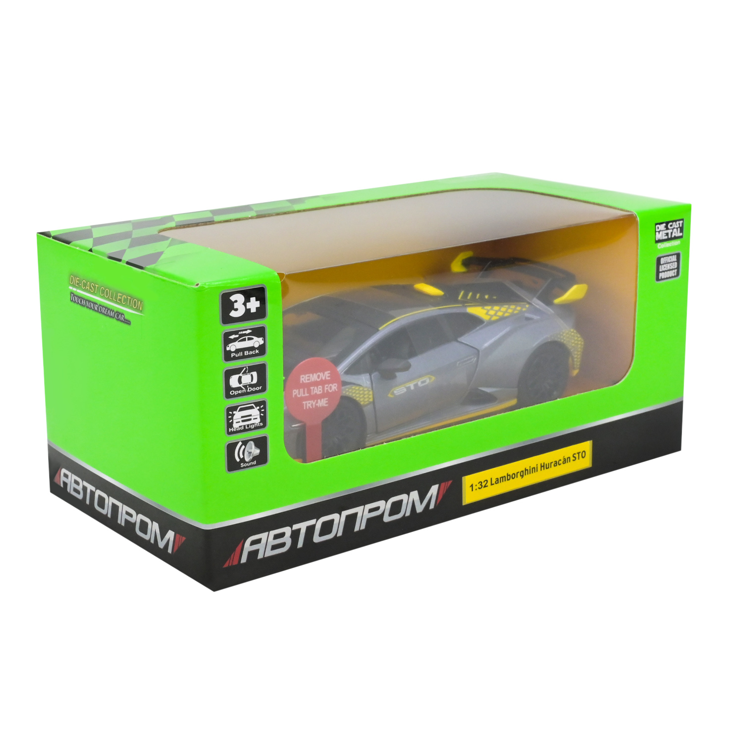 Машина металл 68716AG (48шт/2) "АВТОПРОМ",1:32 "Lamborghini STO",батар, свет,звук,откр.двери,в коробке 18*9*8 см