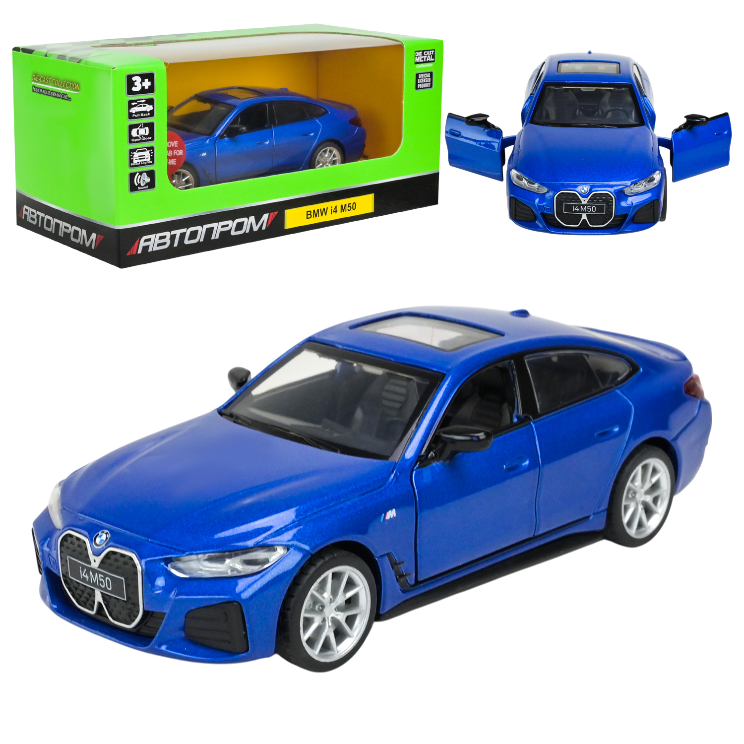 Машина металл 68720 (48шт/2) "АВТОПРОМ",1:34 "BMW i4 M50",батар, свет,звук,откр.двери,в коробке 18*9*8 см