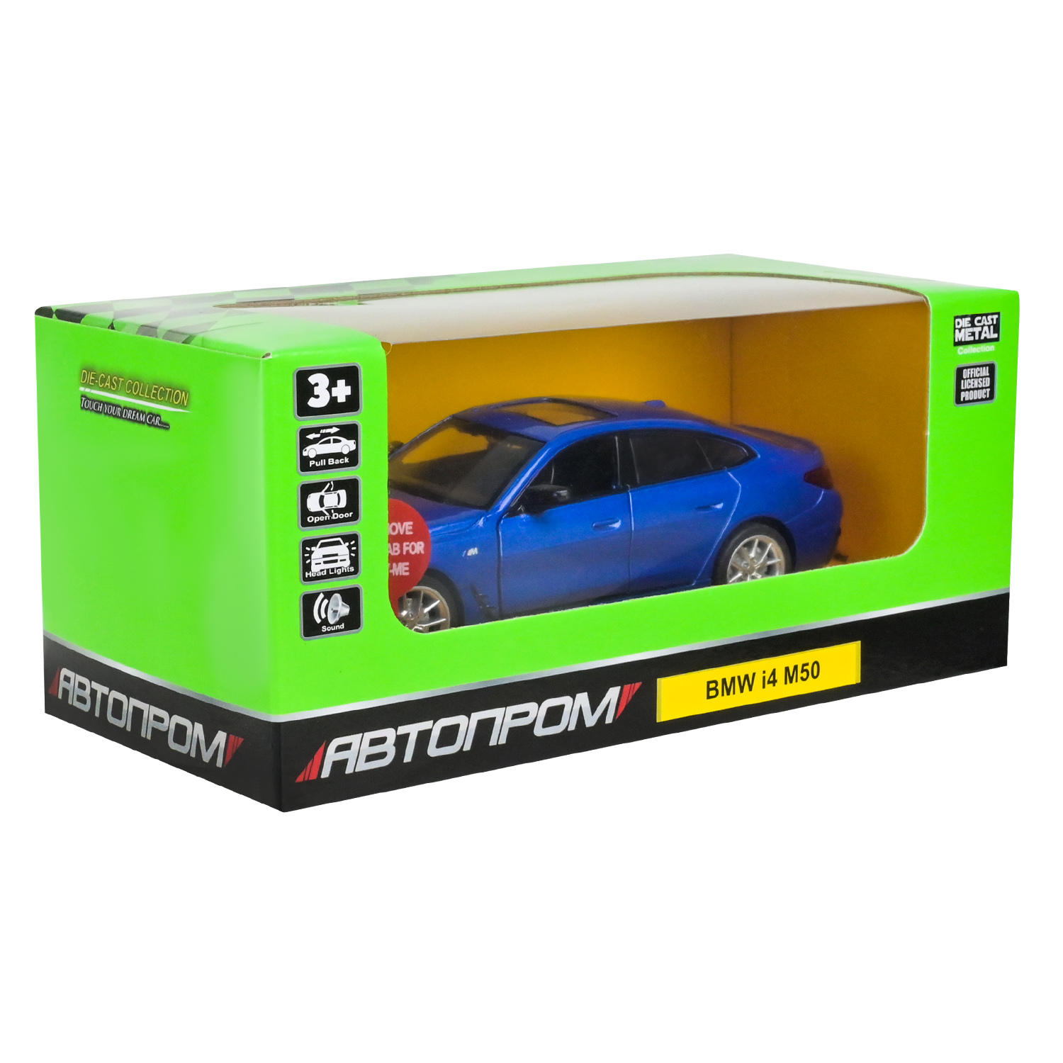 Машина металл 68720 (48шт/2) "АВТОПРОМ",1:34 "BMW i4 M50",батар, свет,звук,откр.двери,в коробке 18*9*8 см