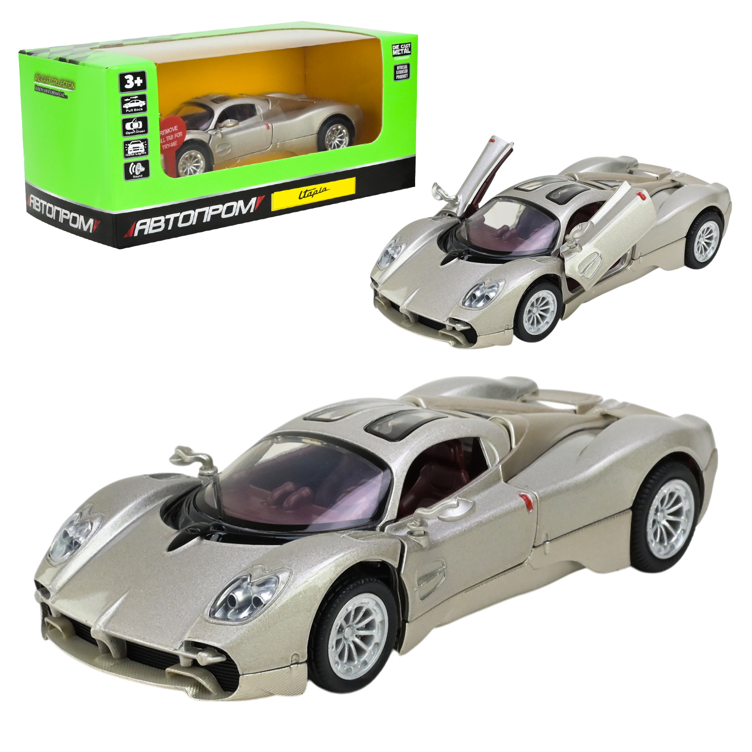 Машина металл 68727 (48шт/2) "АВТОПРОМ",1:32 "Pagani Utopia",батар, свет,звук,откр.двери,в коробке 18*9*8 см