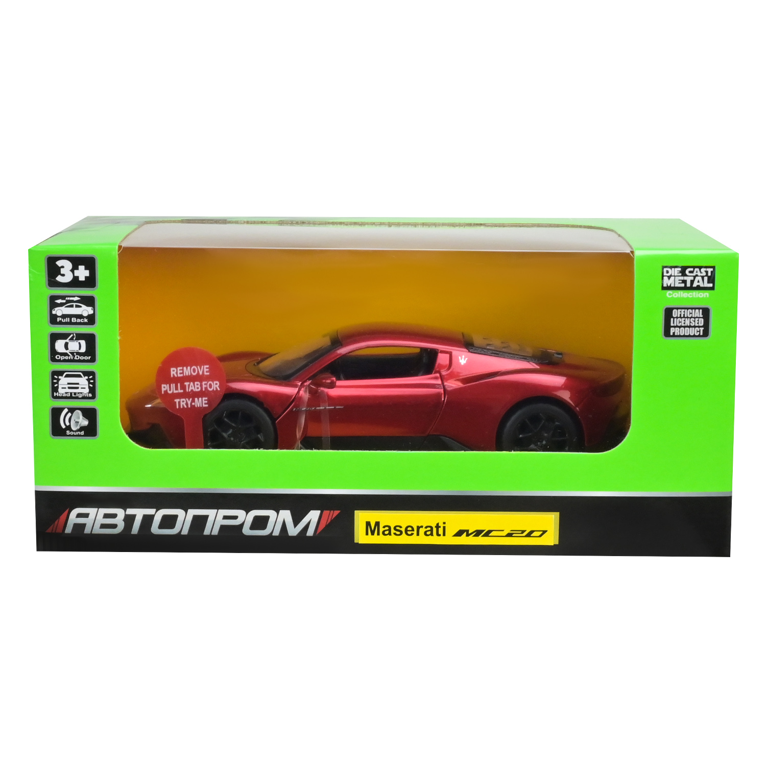 Машина металл 68734 (48шт/2) "АВТОПРОМ",1:33 "Maserati MC20",батар, свет,звук,откр.двери,в коробке 18*9*8 см