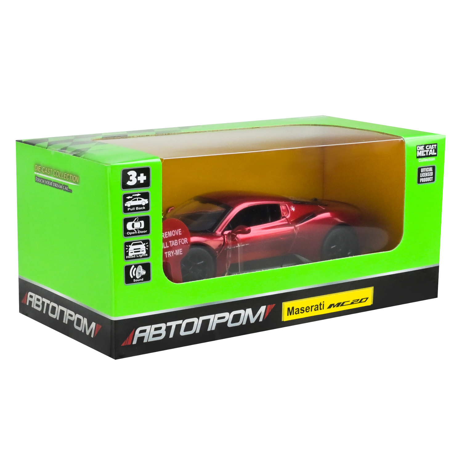Машина металл 68734 (48шт/2) "АВТОПРОМ",1:33 "Maserati MC20",батар, свет,звук,откр.двери,в коробке 18*9*8 см