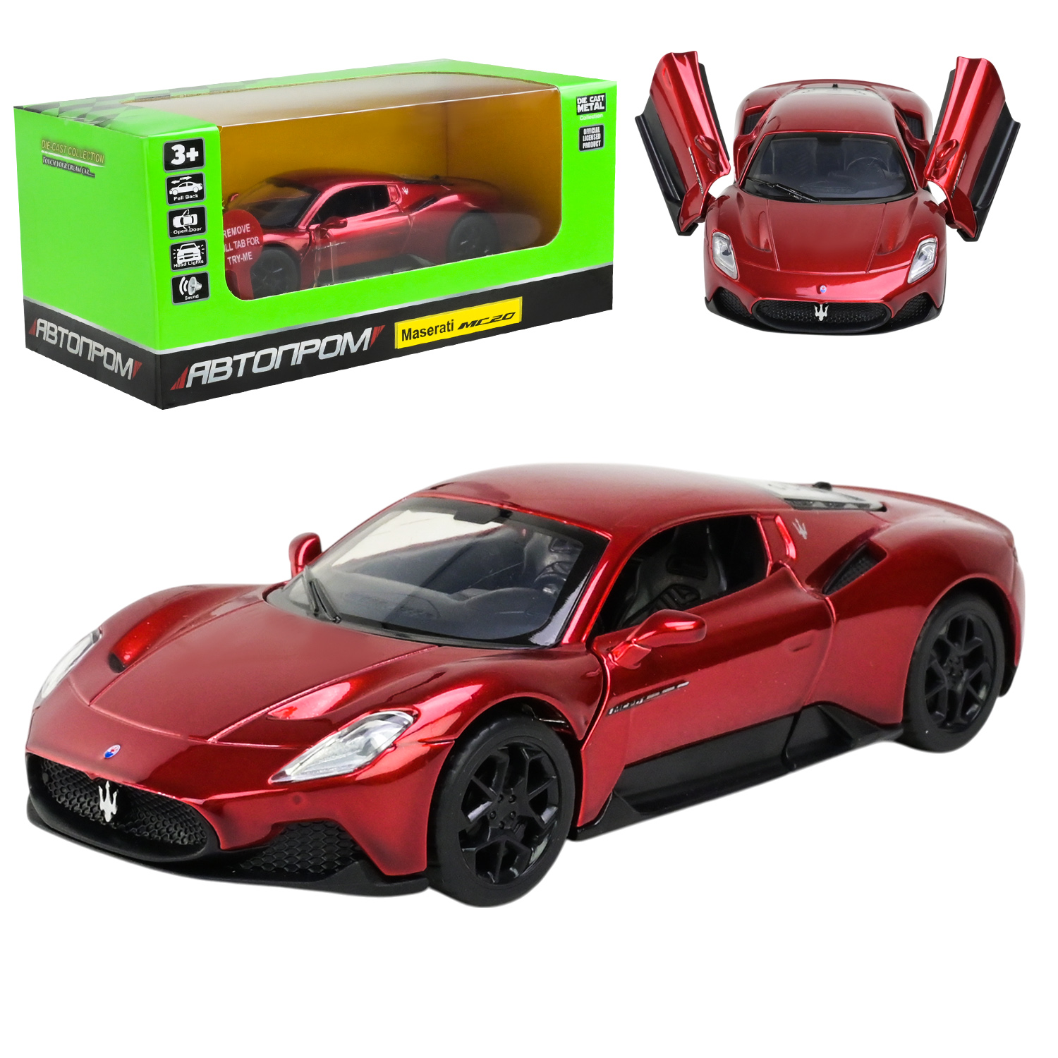 Машина металл 68734 (48шт/2) "АВТОПРОМ",1:33 "Maserati MC20",батар, свет,звук,откр.двери,в коробке 18*9*8 см