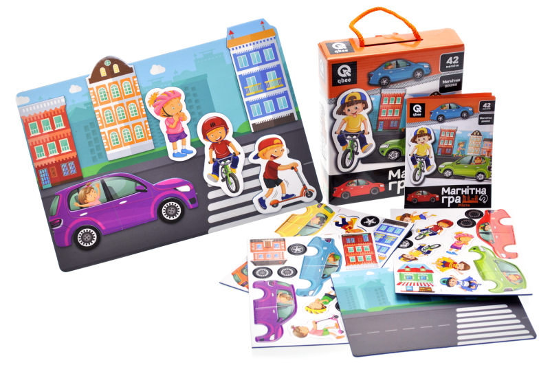 Магнітна гра "Місто" QB600-001, 42 магніти та магнітна дошка р. 18*5*22,5 см qbee(1шт)