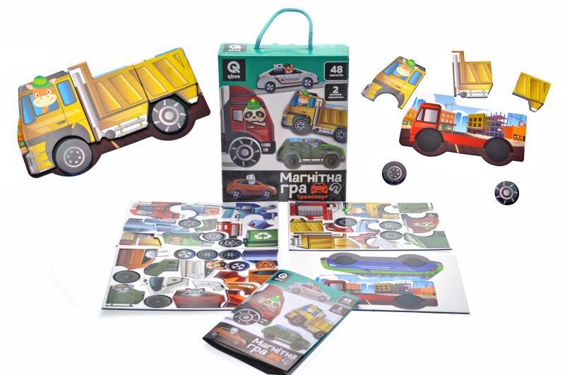Магнітна гра "Транспорт" QB600-002, 48 магнітів, 2 основи-машинки р. 18*5*22,5 см qbee(1шт)