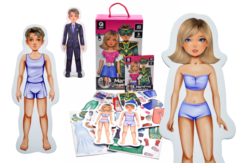 Магнітна одягалка "Ксенія і Марко" QB600-006, 42 магніти, 2 ляльки, р. 18,5*6*30,5 см qbee(1шт)