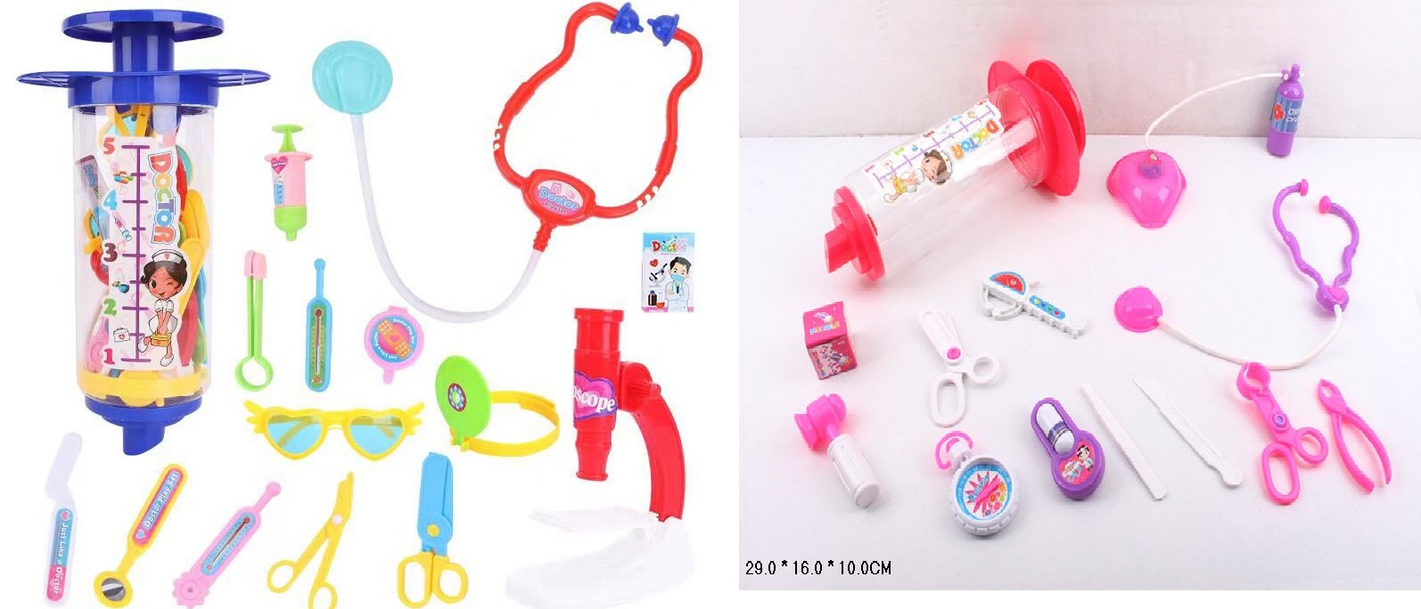 Лікар набір арт. 1818A/B (56шт/2) мікс 2 види,у вигляді шприца. стетоскоп, шприц, аксес короб. 29*16*10см