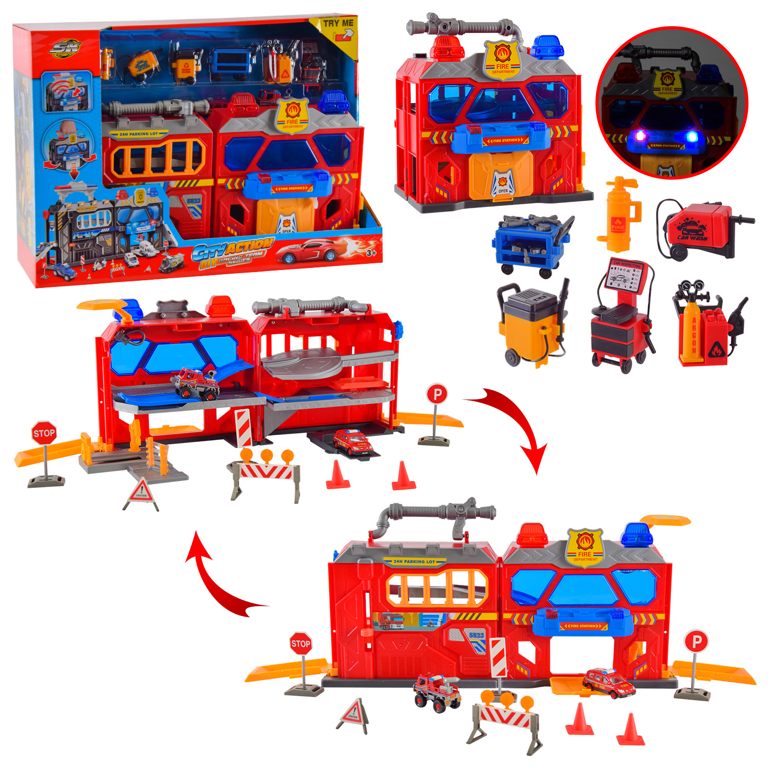 Паркінг арт. SK-739XB (12шт/2)  батар. пластик + метал,2 машинки у комплекті, світло,звук,  короб. 44*12,5*33см