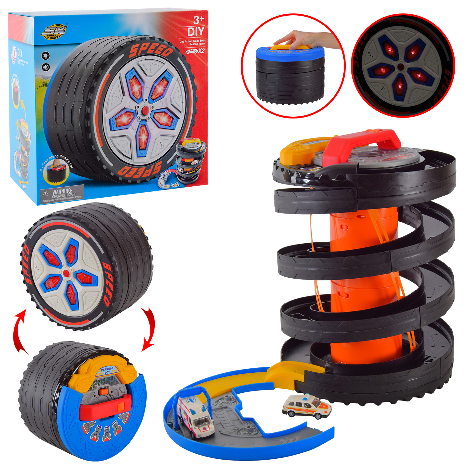 Паркінг арт. SK-571HA (8шт/2)  батар. пластик + метал,2 машинки у комплекті, світло,звук,  короб. 35*20,5*35см