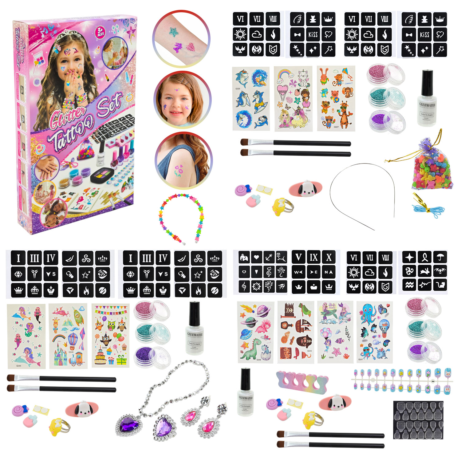 Стиліст набір арт. BTX-6017B/C/D (120шт/2) набір тату, аксесуари, мікс 3 види 13*3*21см