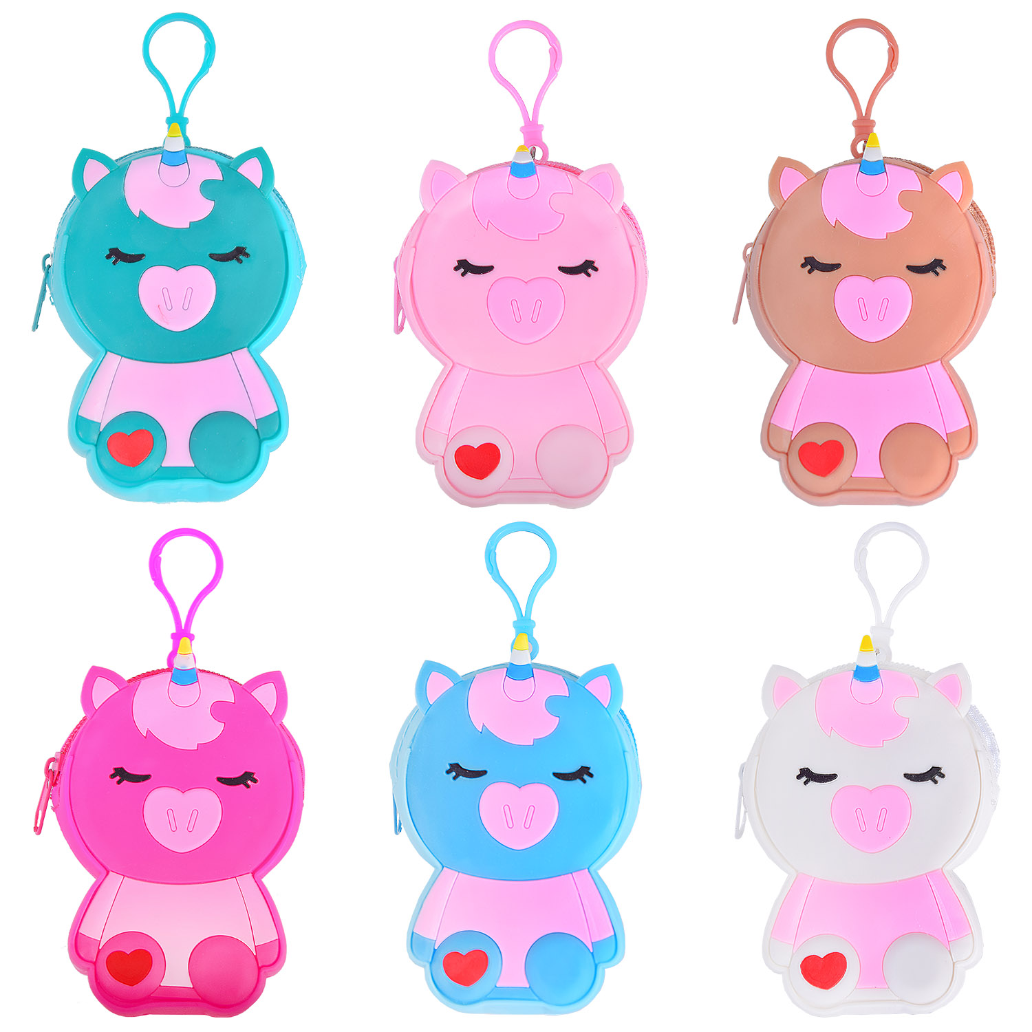 Гаманець силікон.  арт. С44408 (200шт) брелок Єдиноріг, 6 кольорів мікс, р-р гаманця 8*11*3 см