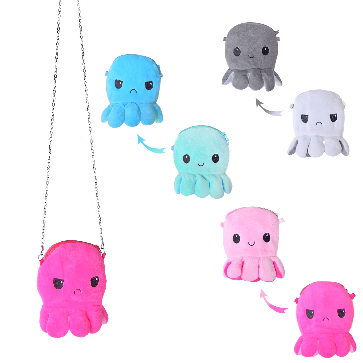 Сумочка плюшев. виверн. арт. 44510 (240шт) восьминіг,сумочка вивертається та змінює колір, 3 види мікс, р-р сумки 18*14,5 см