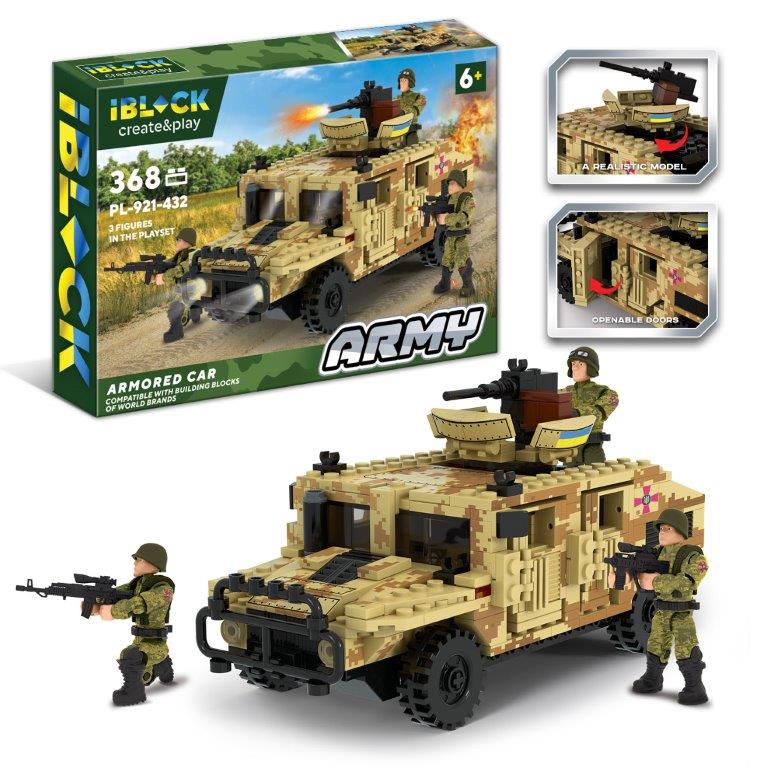 Конструктор IBLOCK арт. PL-921-432 (12шт) ARMY 368дет.,инструкція на укр мові, наліпкии комплект короб. 37,5*25,5*6см